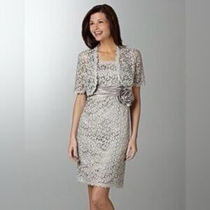 R&M Richards Silver Lace Wedding Dress